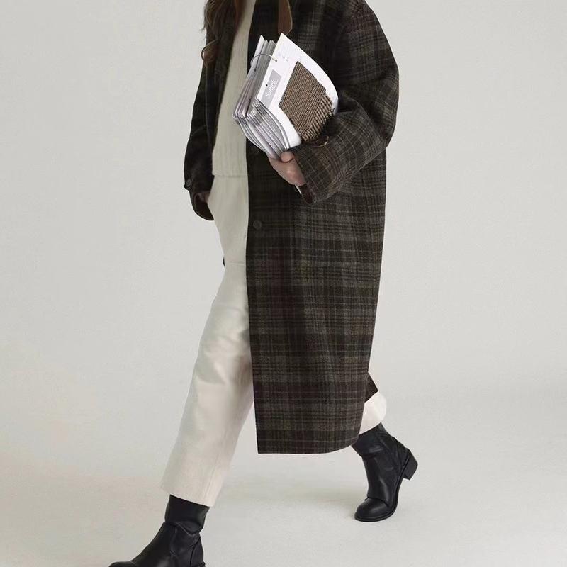  Vintage Wool Lapel Mid-Length Coat for Women