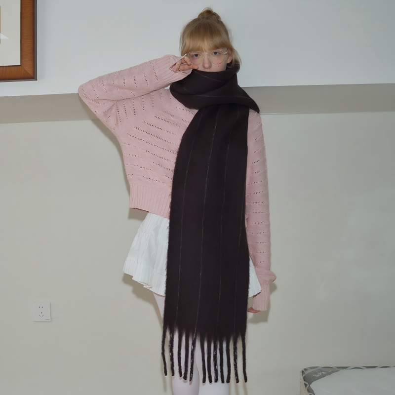 Unisex Winter Wool Blend Vertical Stripe Scarf