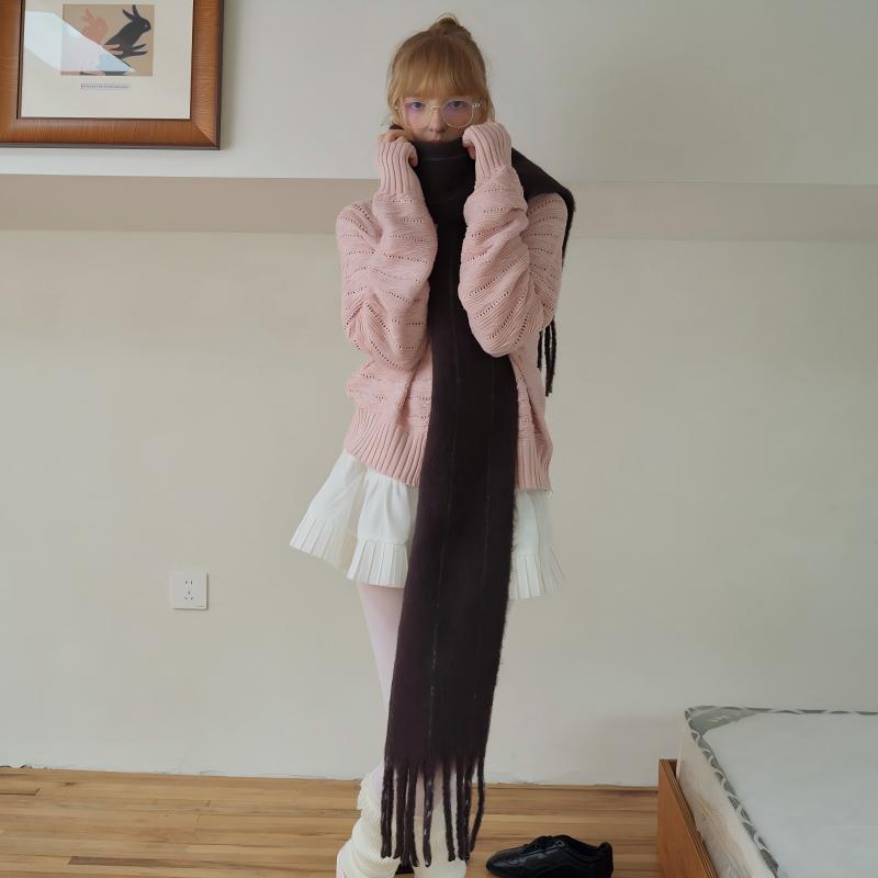 Unisex Winter Wool Blend Vertical Stripe Scarf