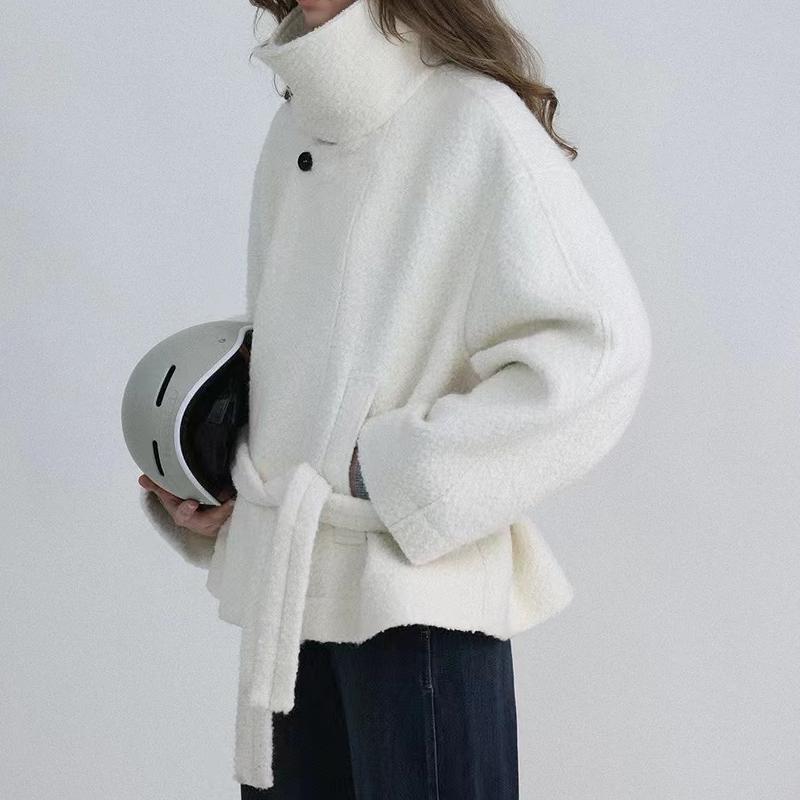 Women’s Vintage High-Neck Short Coat – Wide Lapel Cropped Jacket for Autumn & Winter