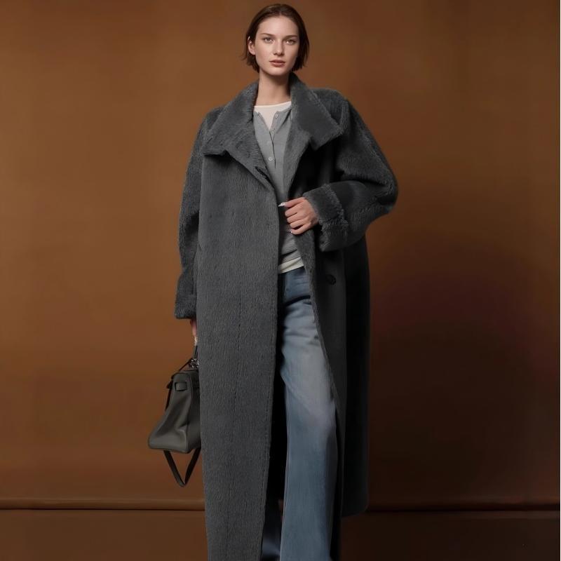 Long Stand-Collar Alpaca Double-Faced Wool Coat