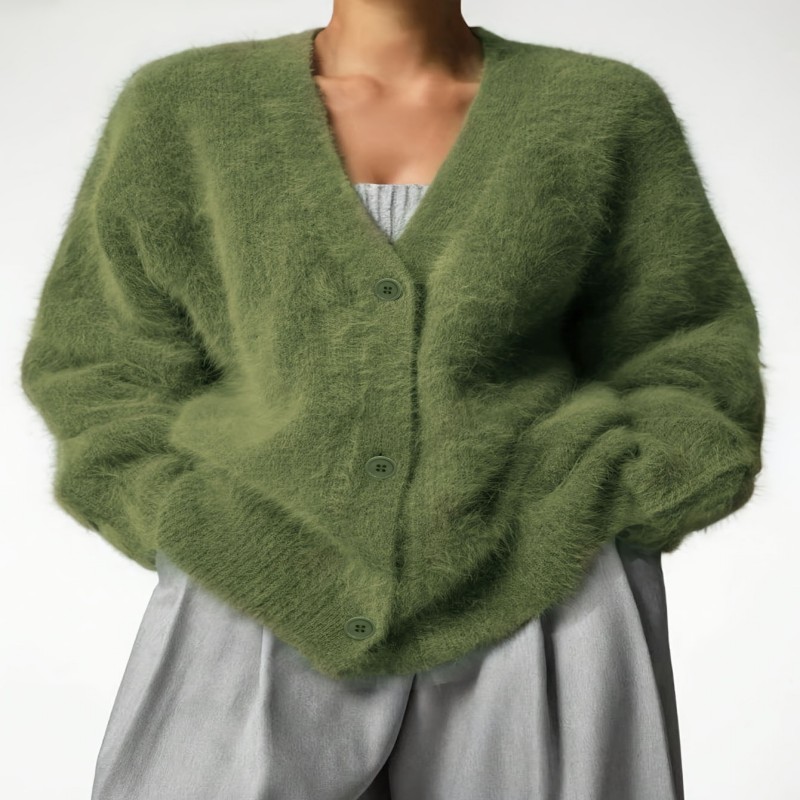  Fall Winter Loose Green Knit Cardigan