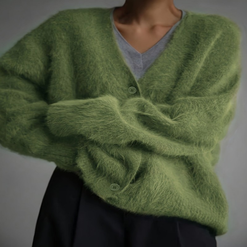  Fall Winter Loose Green Knit Cardigan