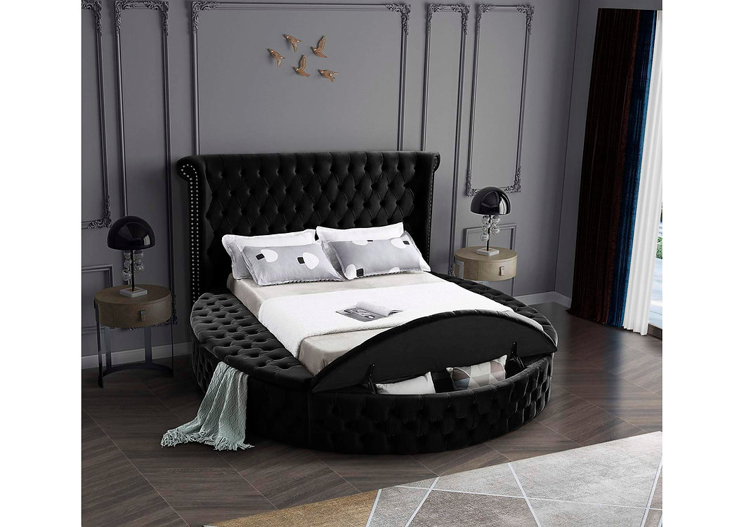Round Velvet Storage Bed