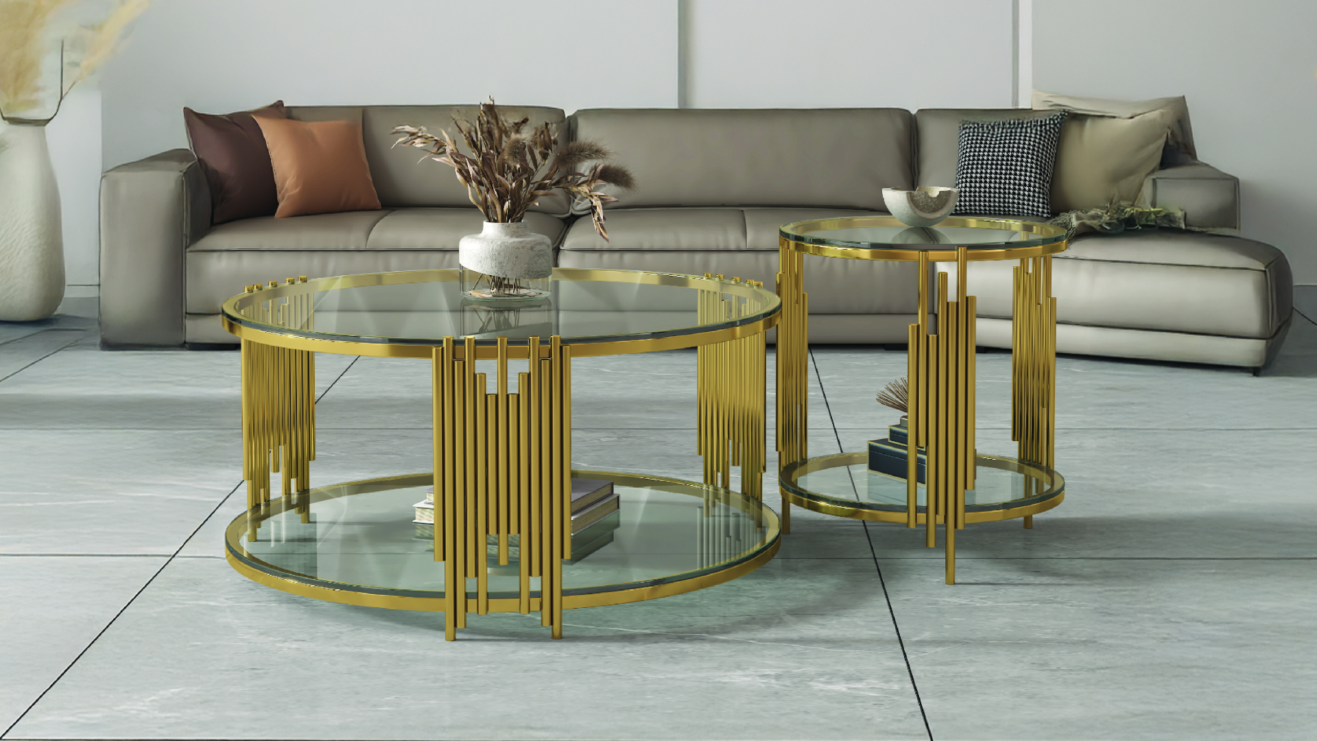 Gold Glass Coffee Table Set