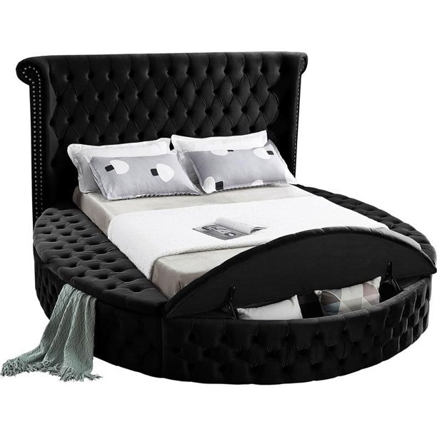 Round Velvet Storage Bed