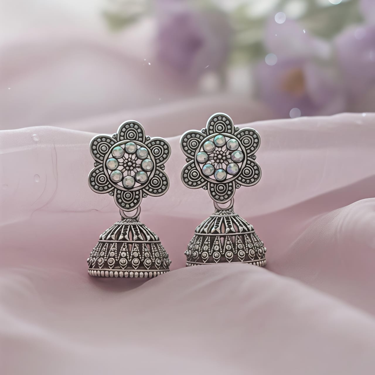 Vintage Floral Silver Earrings
