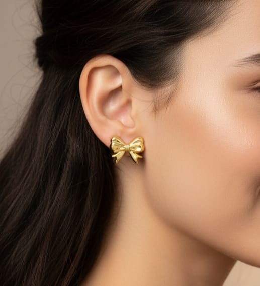 Gold Bow Stud Earrings