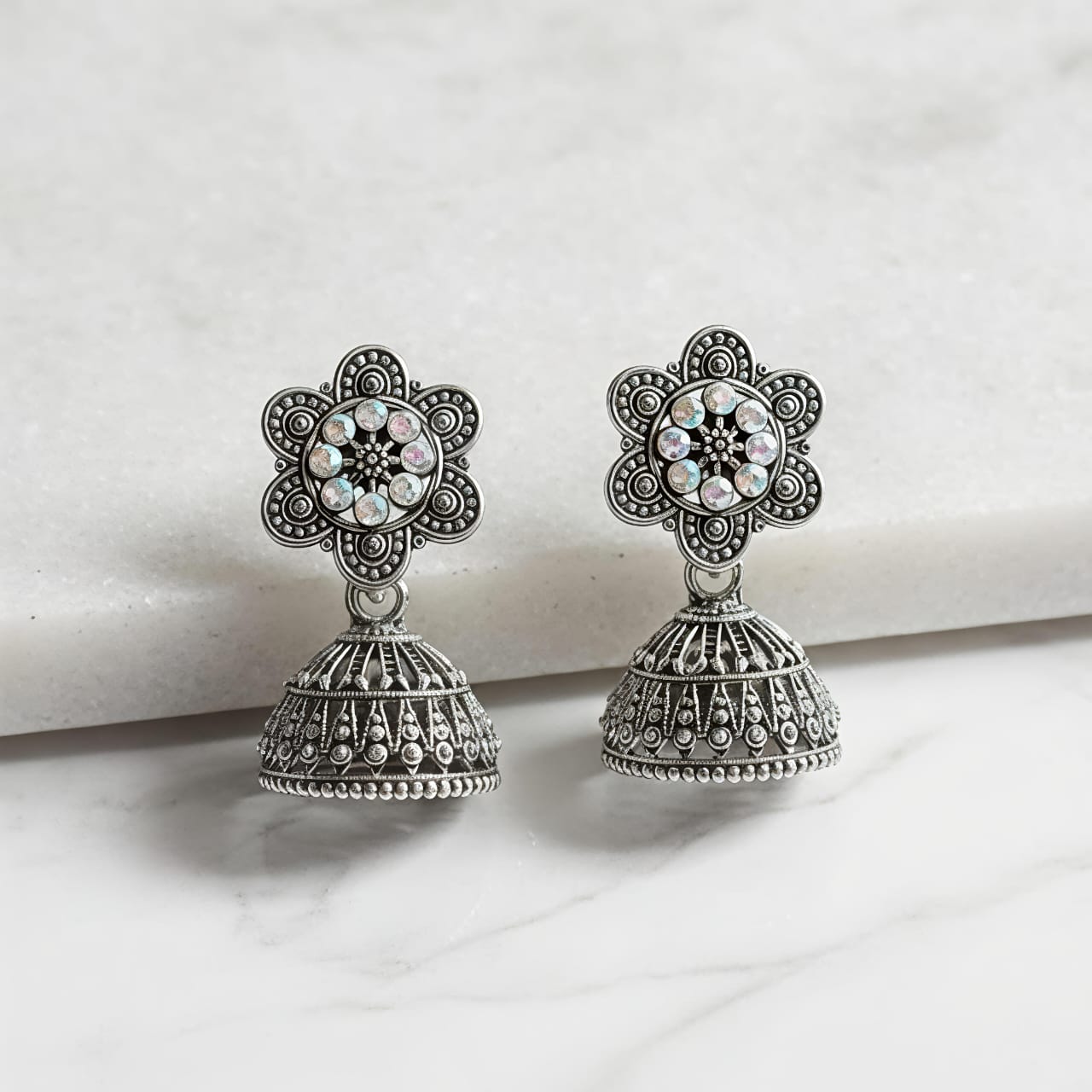 Vintage Floral Silver Earrings