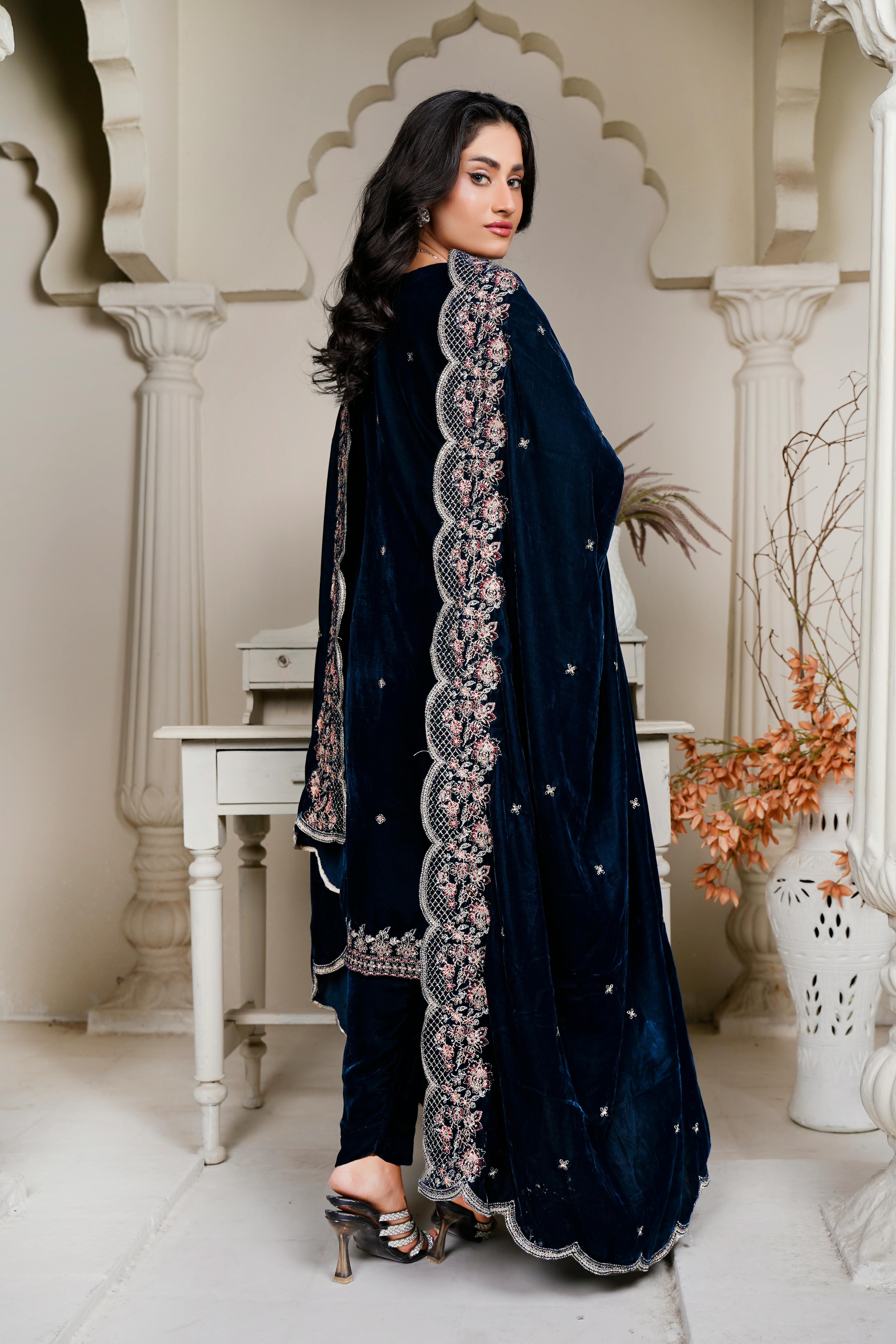 Embroidered Velvet Shawl