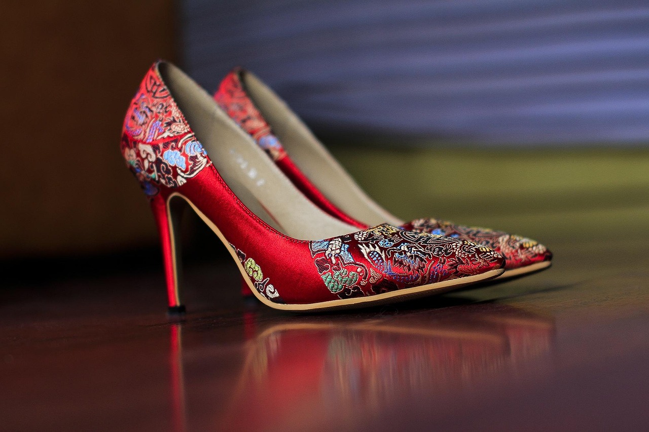 Red Embroidered High Heels
