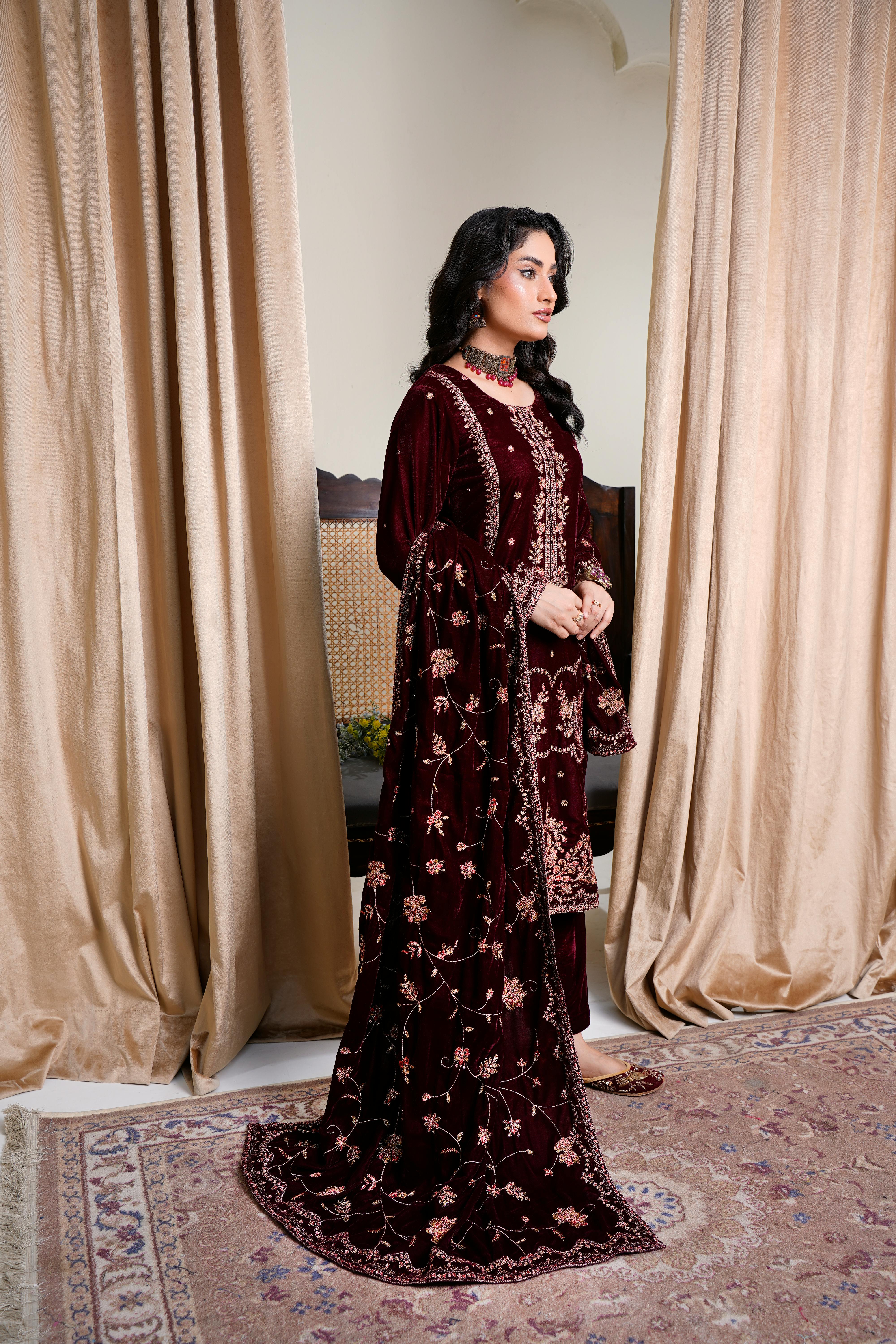 Embroidered Velvet Pakistani Dress