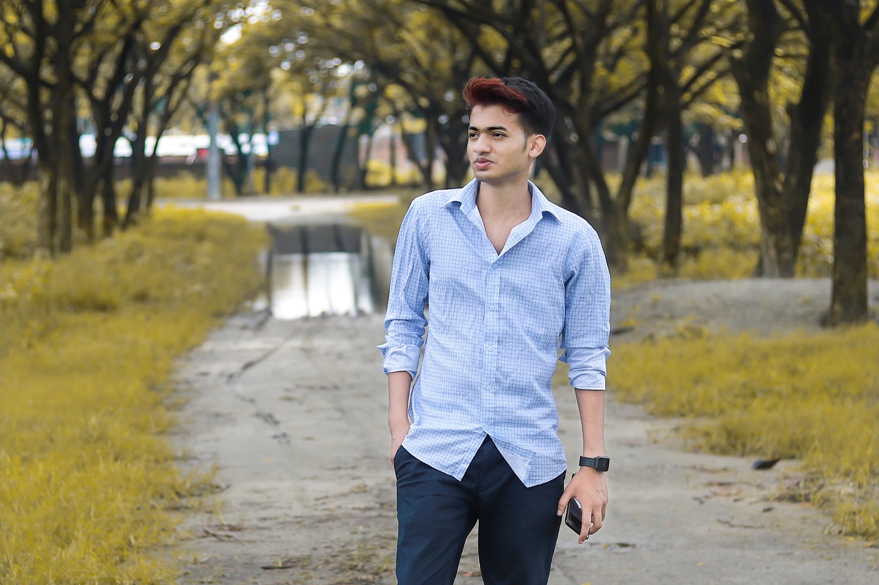 Men's Casual Blue Checkered Shirt