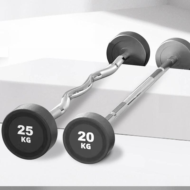 Home Barbell Set with Curved Rubber-Coated Bars