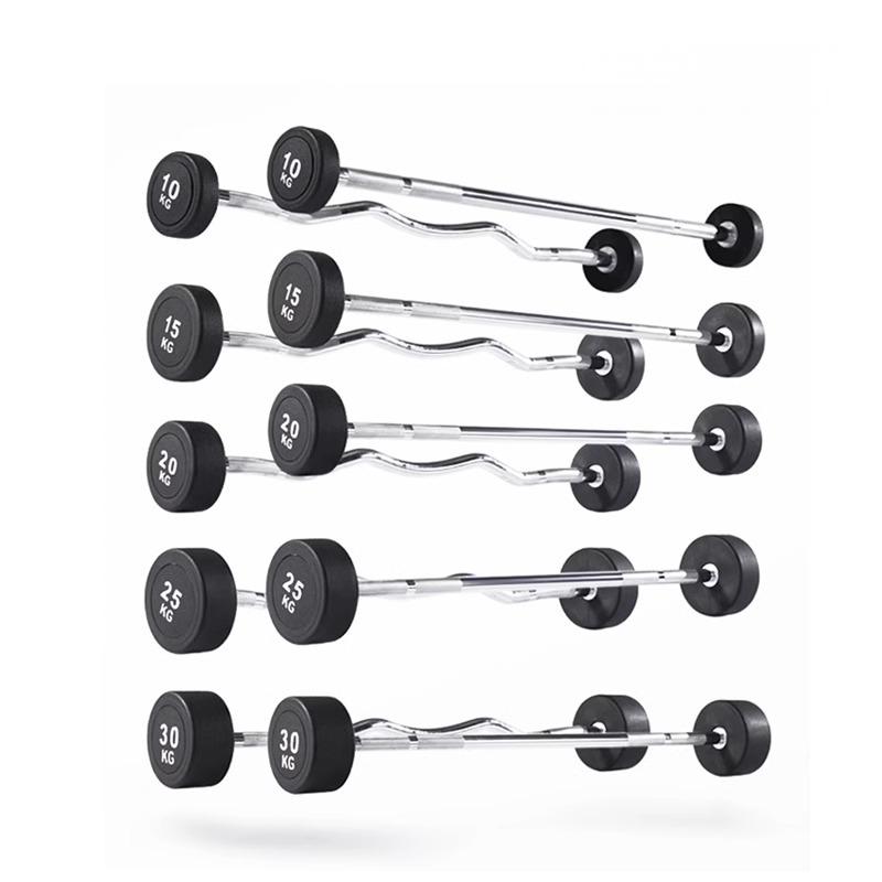 Home Barbell Set with Curved Rubber-Coated Bars