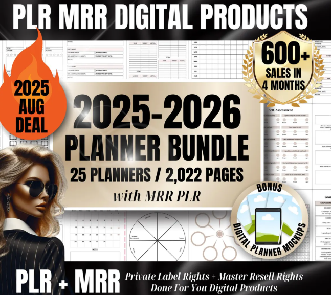 2025-2026 Digital Planner Templates Bundle: MRR PLR Canva Planners