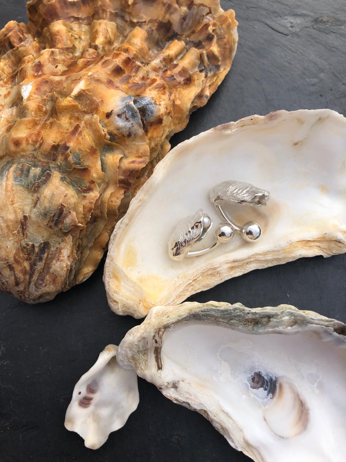 Silver Oyster Cufflinks with Cultured Pearls