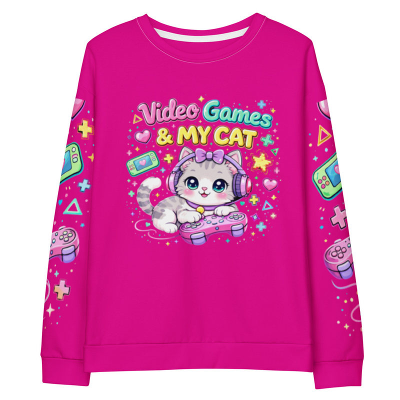 Cat Sweatshirt – Cute Gamer Cat Mom Sweater in Neon Kawaii Style I Sweater for Cat Lovers and Cat Moms I Gift for Her