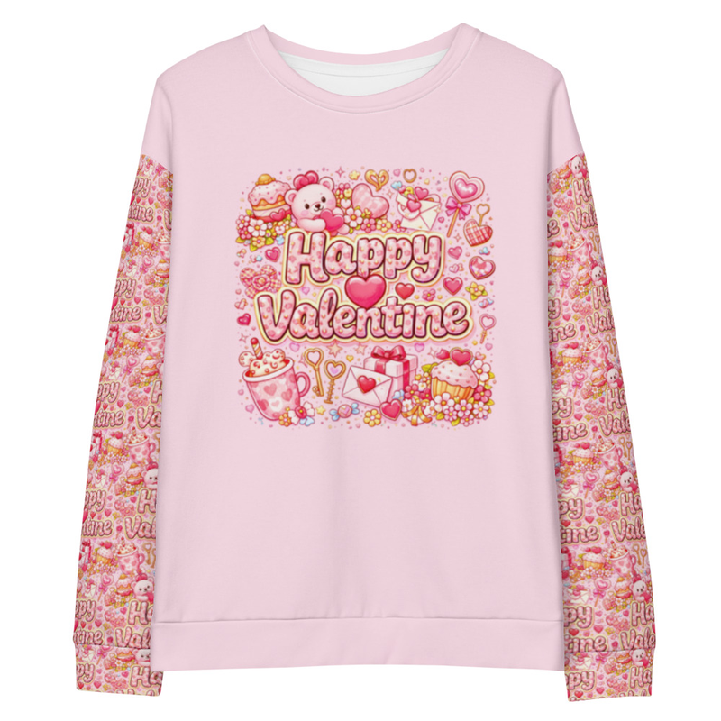 Valentine Sweatshirt – Cute Pink Valentine Sweater with Printed Sleeves for Girls & Women I Valentine Gift for Her