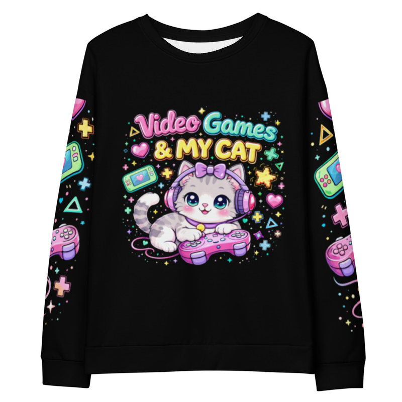 Cat Sweatshirt – Cute Gamer Cat Mom Sweater in Neon Kawaii Style I Sweater for Cat Lovers I Gift for Cat Lovers and Cat Moms
