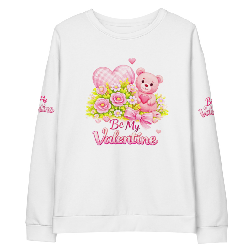 Be My Valentine Sweatshirt – Cute Teddy Bear Valentine Sweater, Pastel Pink Romantic Aesthetic Crewneck I Valentine Gift for Her