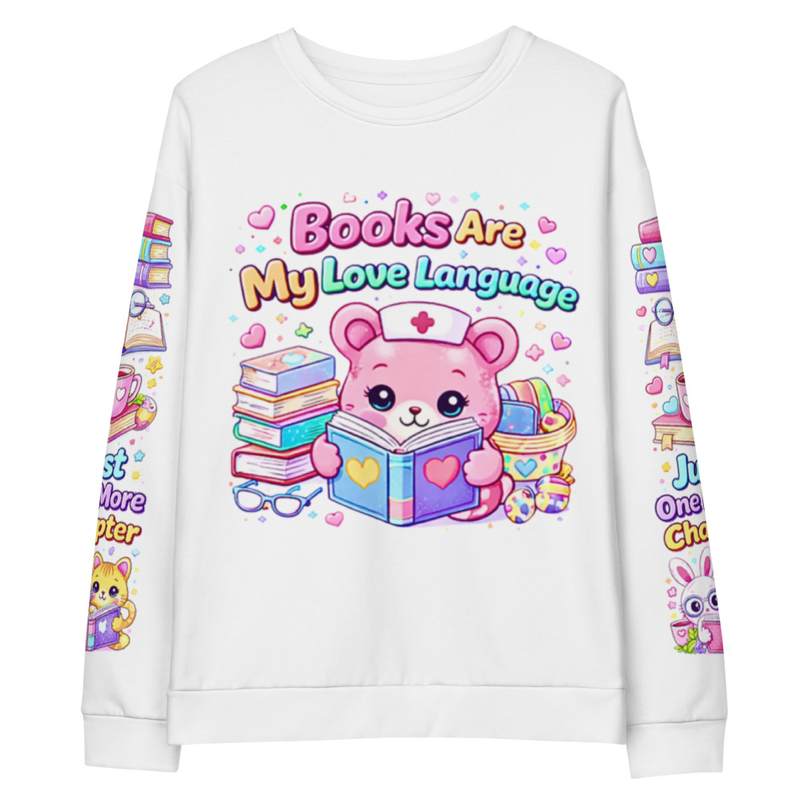 Cute Sweatshirt – Kawaii Book Lover Crewneck, Cozy Reader Gift, Pastel Bookish Outfit I Gift for Book Lovers