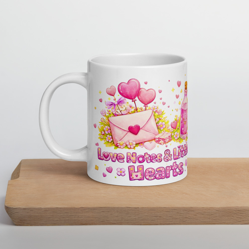 Love Notes & Little Hearts Mug – Cute Valentine Coffee Cup with Hearts, Flowers & Love Letter Design I Valentine Gift for Her