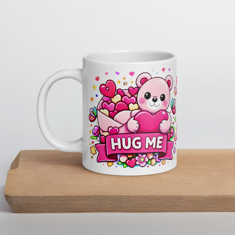 Valentine Mug – Cute Teddy Bear Heart Mug, Romantic Gift for Her, Kawaii Love Coffee Cup, Valentine’s Day Gift