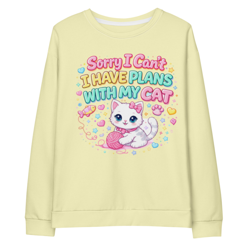 Cute Cat-Themed Sweatshirt I Cute Cat Mom Pullover in Pastel Yellow I Cat Lovers, Cat Moms I Gift for Her