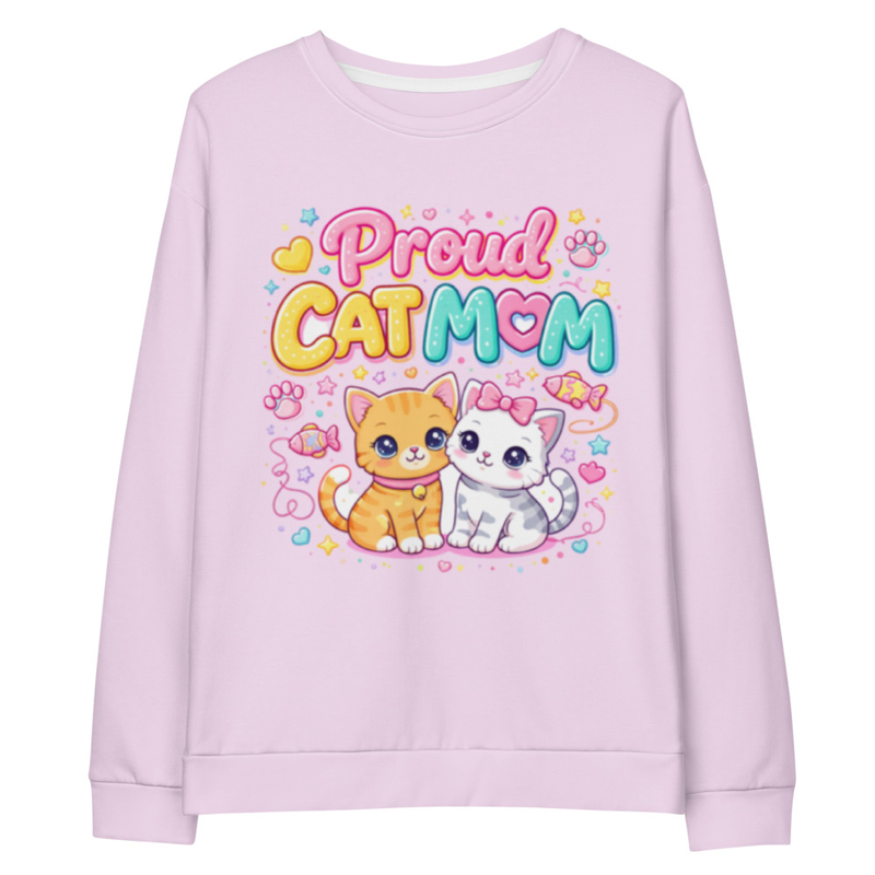 Cute Kawaii Cat Lover Pullover, Pastel Cat Mom Gift for Women