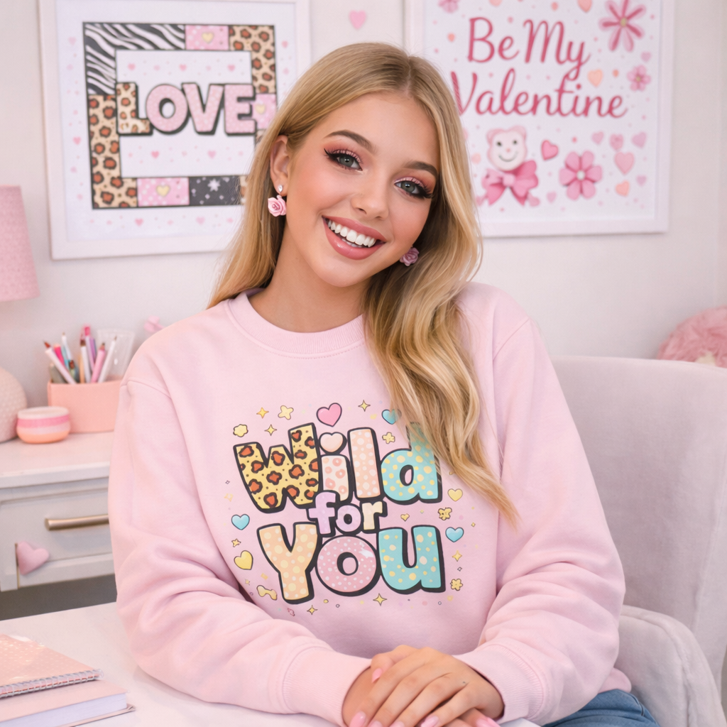 Valentine Sweatshirt – Cute Leopard & Polka Dot Lettering Girly Pullover i Valentine Sweater Gift for Her