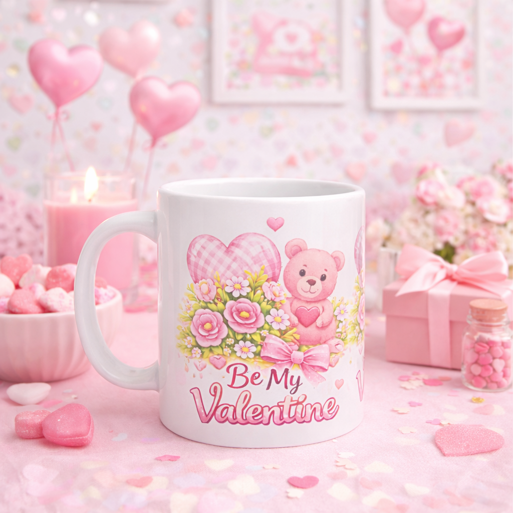 Cute Teddy Bear Valentine Coffee Cup | Romantic Gift for Her | Kawaii Valentine Mug I Valentine Gift for Her
