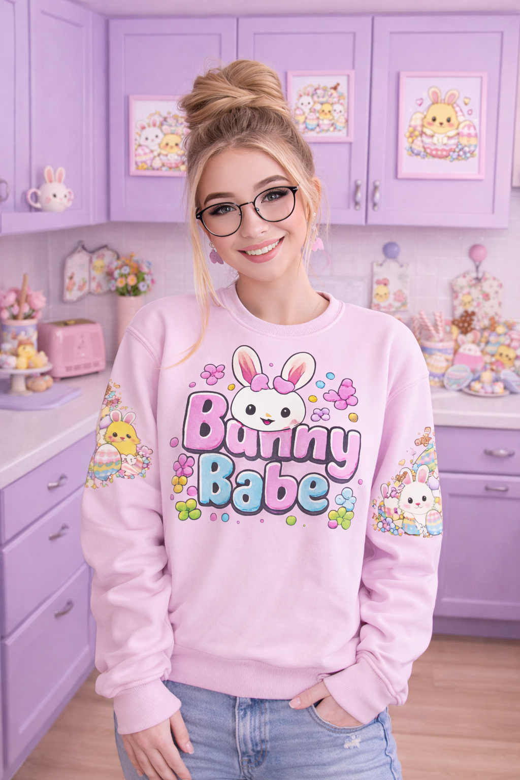 Easter Sweatshirt – Cute Pastel Bunny Sweater for Spring, Kawaii Easter Outfit, Teen & Women Cozy Bunny Top I Easter Sweater Gift for Her