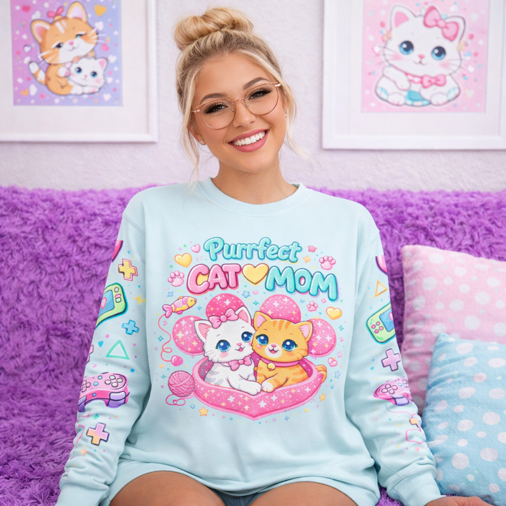 Cat Mom Sweatshirt – Cute  Cat Mom Pullover in Pastel Blue I Cat Lover Sweater I Gift for Cat Lovers