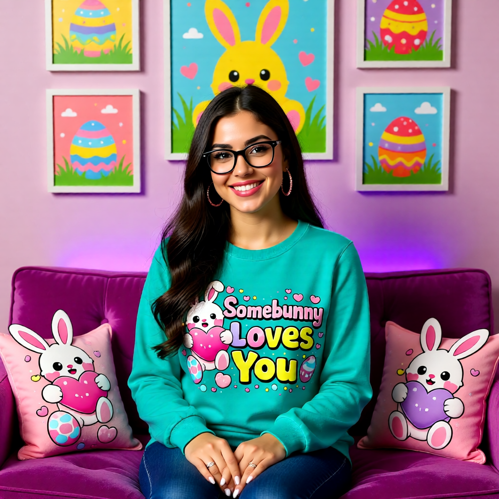 Easter Sweatshirt – Cute Bunny Heart Sweater, Pastel Spring Outfit, Cozy Easter Gift for Her