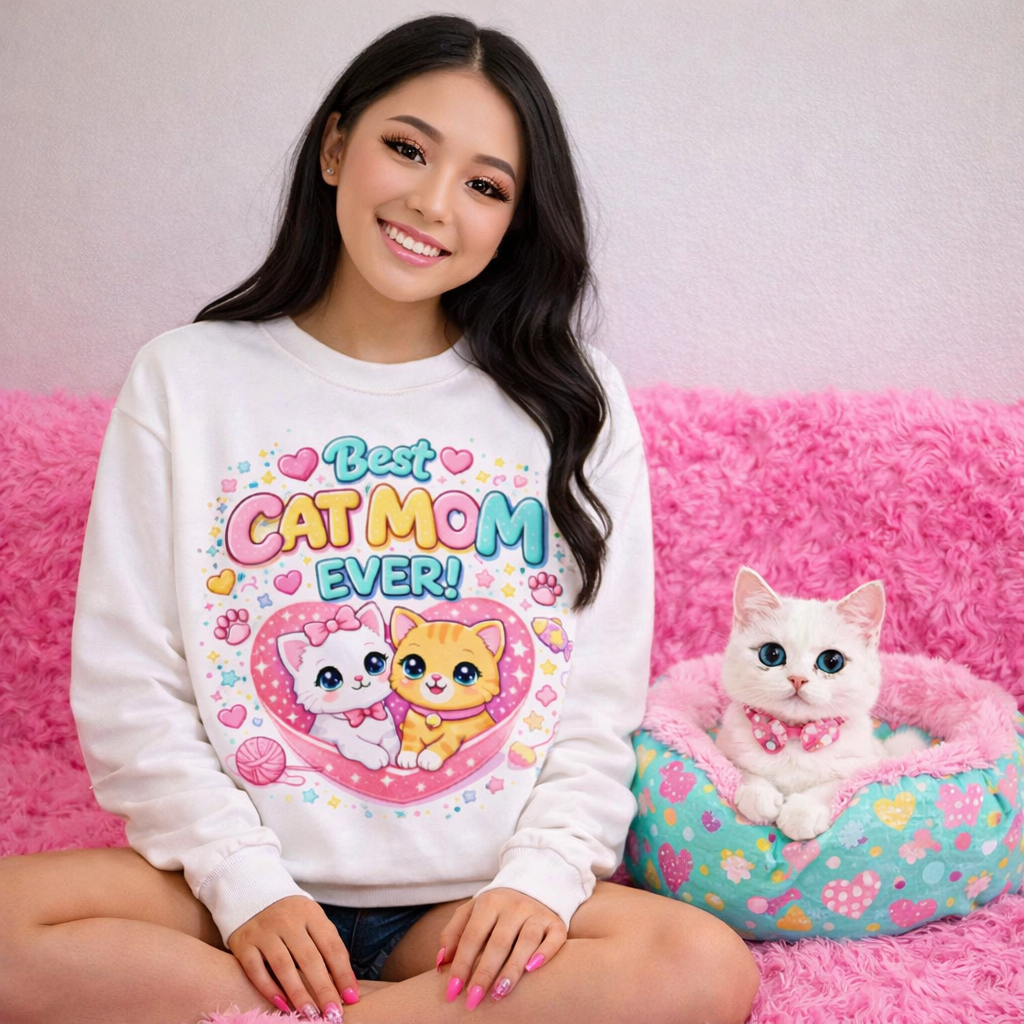 Best Cat Mom Ever Sweatshirt – Cute Kawaii Cat Lover Sweater for Cat Moms I Cat Lovers Sweater I Gift for Cat Lovers
