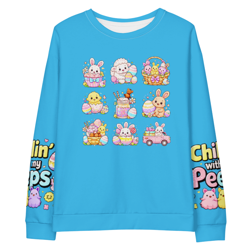 Cute Easter Bunny Grid Sweatshirt for Teens – Pastel Easter Icons Pullover, Cozy Spring Bunny Sweater I Easter Gift for Her
