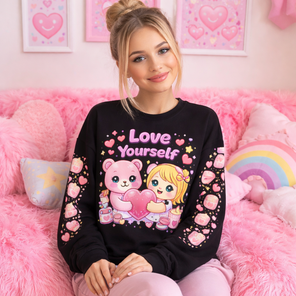 Love Yourself Sweatshirt I Cute Pink Aesthetic Cozy Self Love Pullover for  Girls I Gift for Her