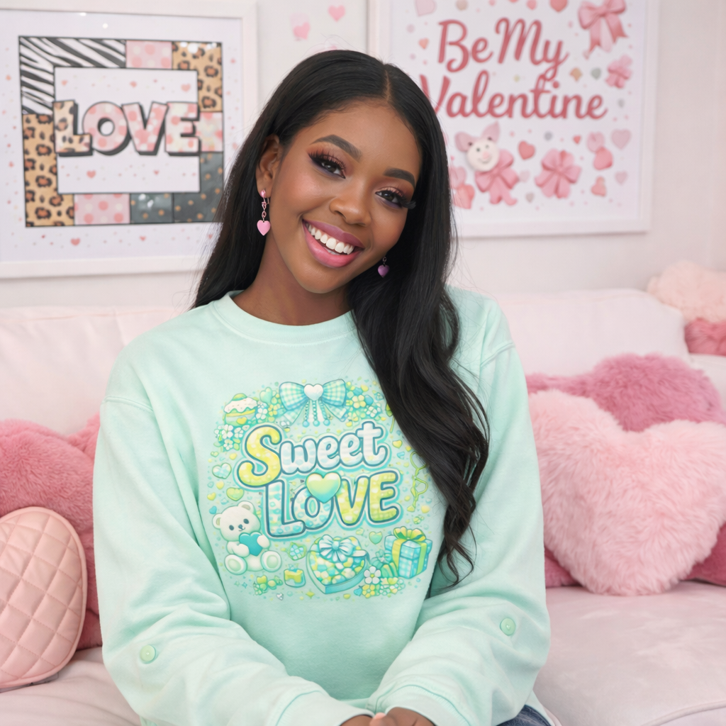 Valentine Sweatshirt – Mint Green Cute Valentine Sweater for Girls & Women I Valentine Gift for Her