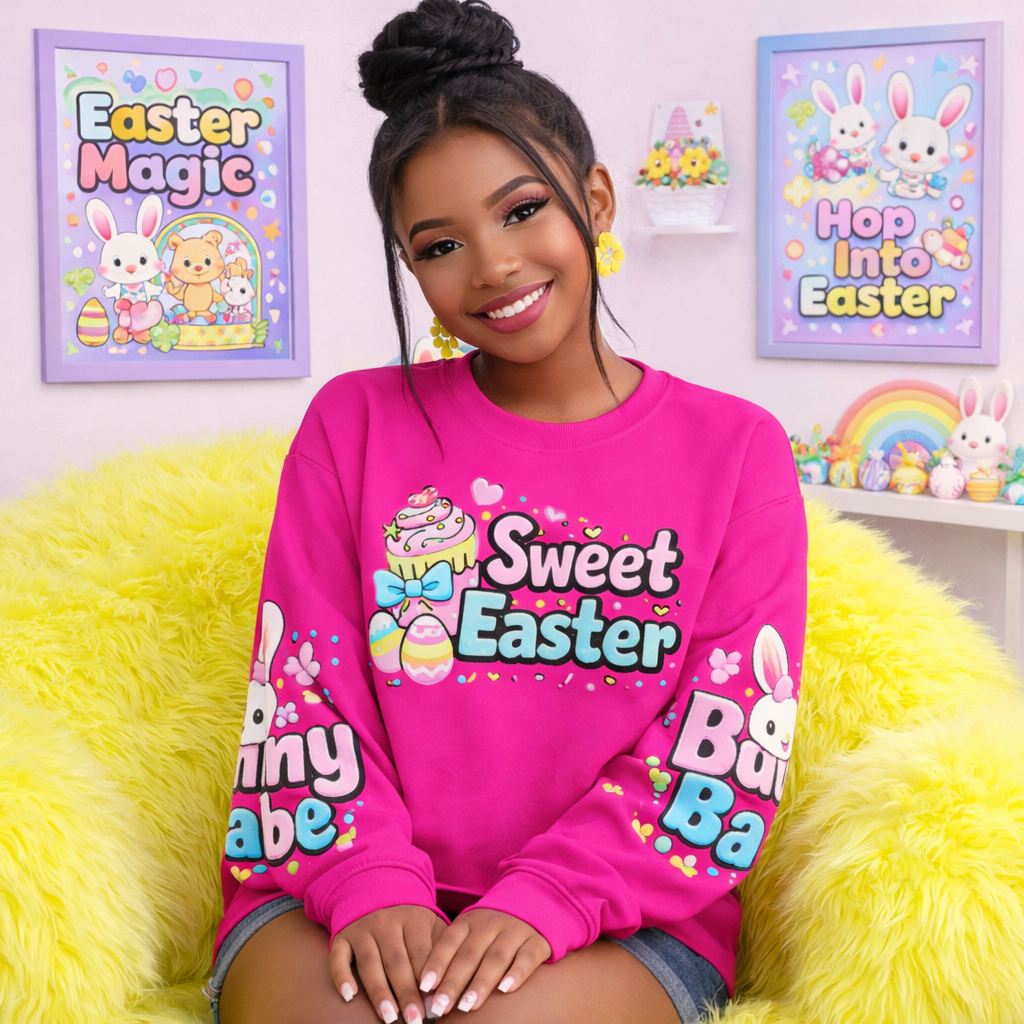 Easter Sweatshirt for Women | Cute Bunny Easter Sweater | Pink Easter Outfit | Kawaii Spring Bunny Pullover | Easter Gift