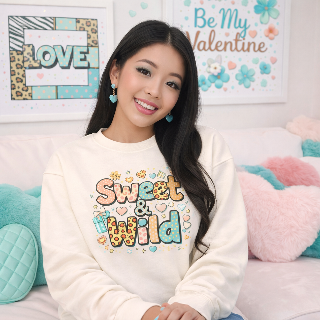 Cute Leopard Print Girly Sweatshirt in Soft Cream | Trendy Valentine’s Day Outfit i Gift for Her I Valentine Gift for Her