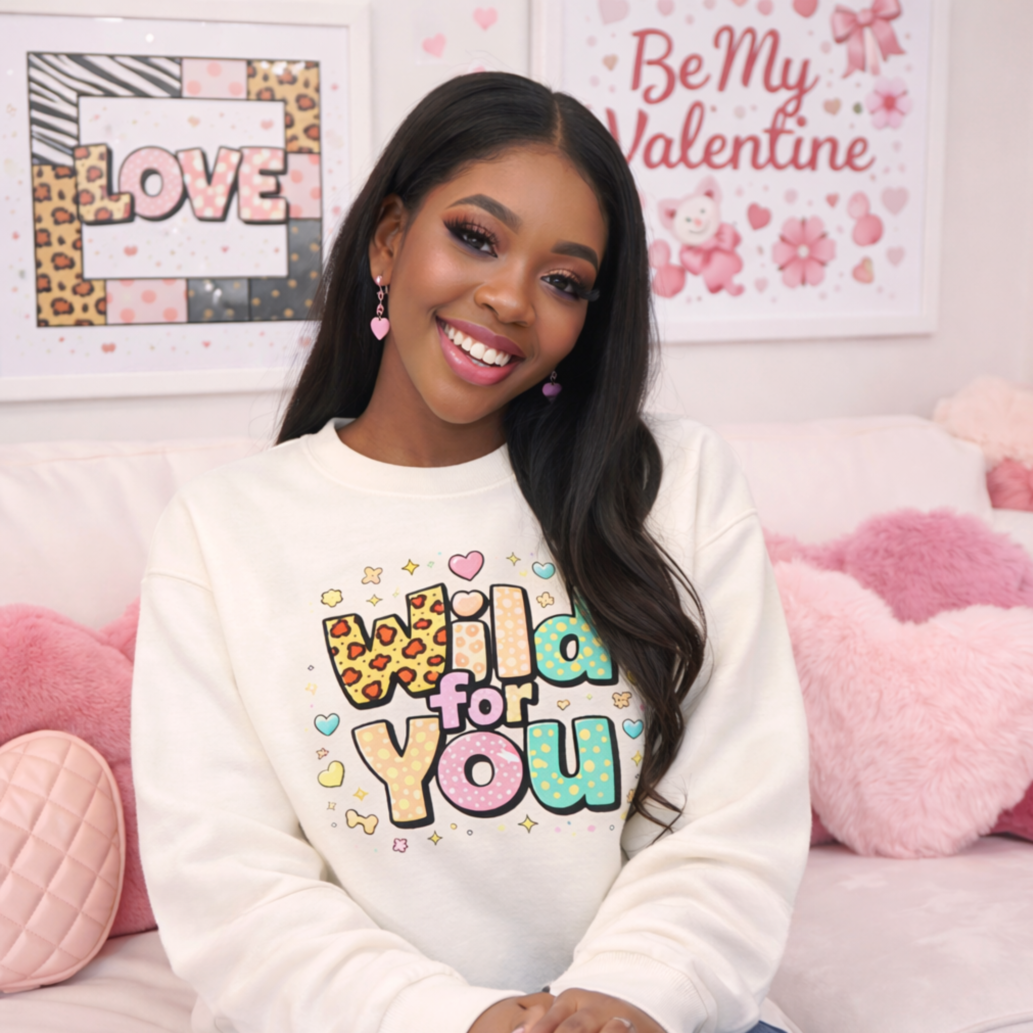 Valentine Sweatshirt – Cute Leopard & Polka Dot Lettering Girly Pullover i Valentine Sweater Gift for Her