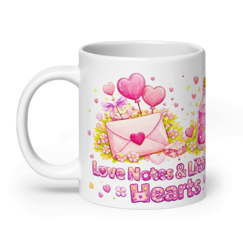 Love Notes & Little Hearts Mug – Cute Valentine Coffee Cup with Hearts, Flowers & Love Letter Design I Valentine Gift for Her