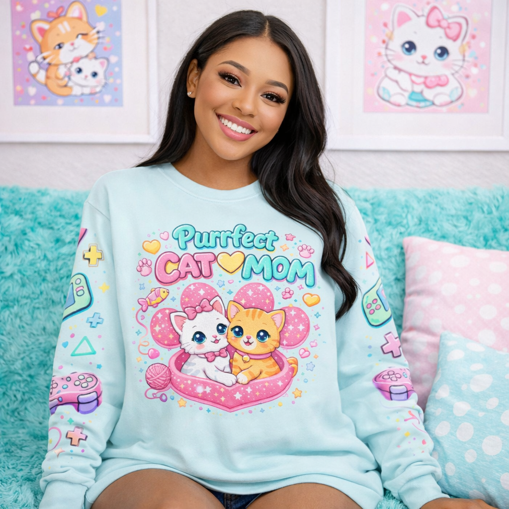 Cat Mom Sweatshirt – Cute  Cat Mom Pullover in Pastel Blue I Cat Lover Sweater I Gift for Cat Lovers