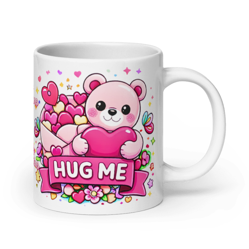 Valentine Mug – Cute Teddy Bear Heart Mug, Romantic Gift for Her, Kawaii Love Coffee Cup, Valentine’s Day Gift