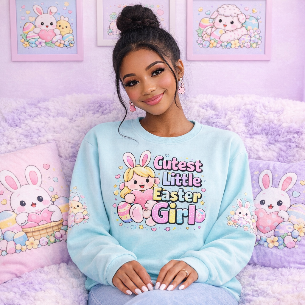 Cutest Little Easter Girl Sweatshirt – Cute Bunny Easter Outfit for Girls & Women, Pastel Spring Sweater I Easter Gift for Her