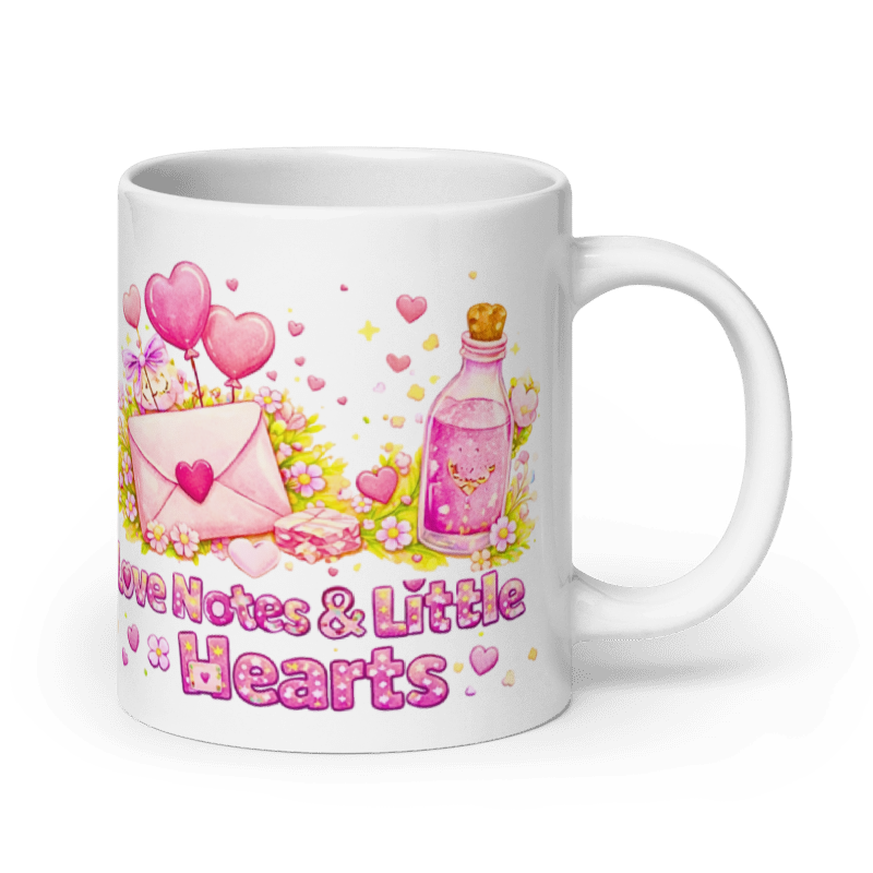 Love Notes & Little Hearts Mug – Cute Valentine Coffee Cup with Hearts, Flowers & Love Letter Design I Valentine Gift for Her