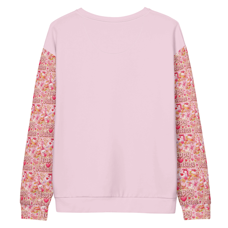 Valentine Sweatshirt – Cute Pink Valentine Sweater with Printed Sleeves for Girls & Women I Valentine Gift for Her