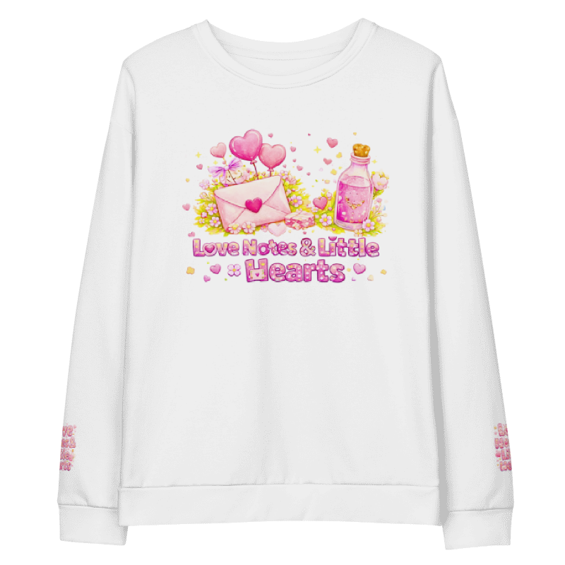 Cute Valentine Aesthetic Cozy Pink Graphic Sweater with  Love Notes & Little Hearts I Valtentine Gift for Her