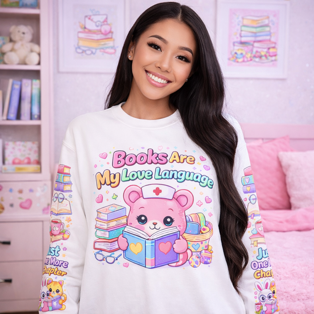 Cute Sweatshirt – Kawaii Book Lover Crewneck, Cozy Reader Gift, Pastel Bookish Outfit I Gift for Book Lovers